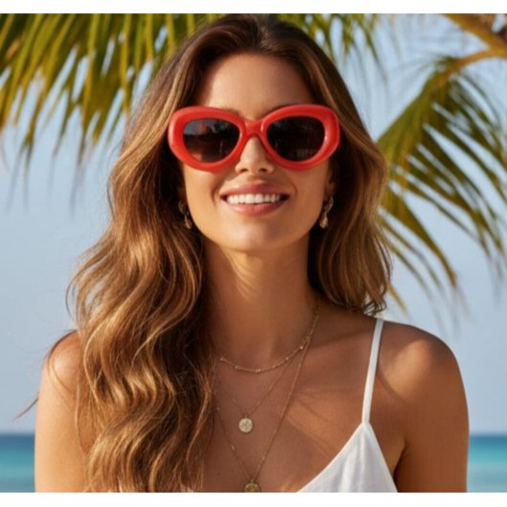 A New Day Women's Bubble Round Cateye Sunglasses Coral Red Orange Retro Mod